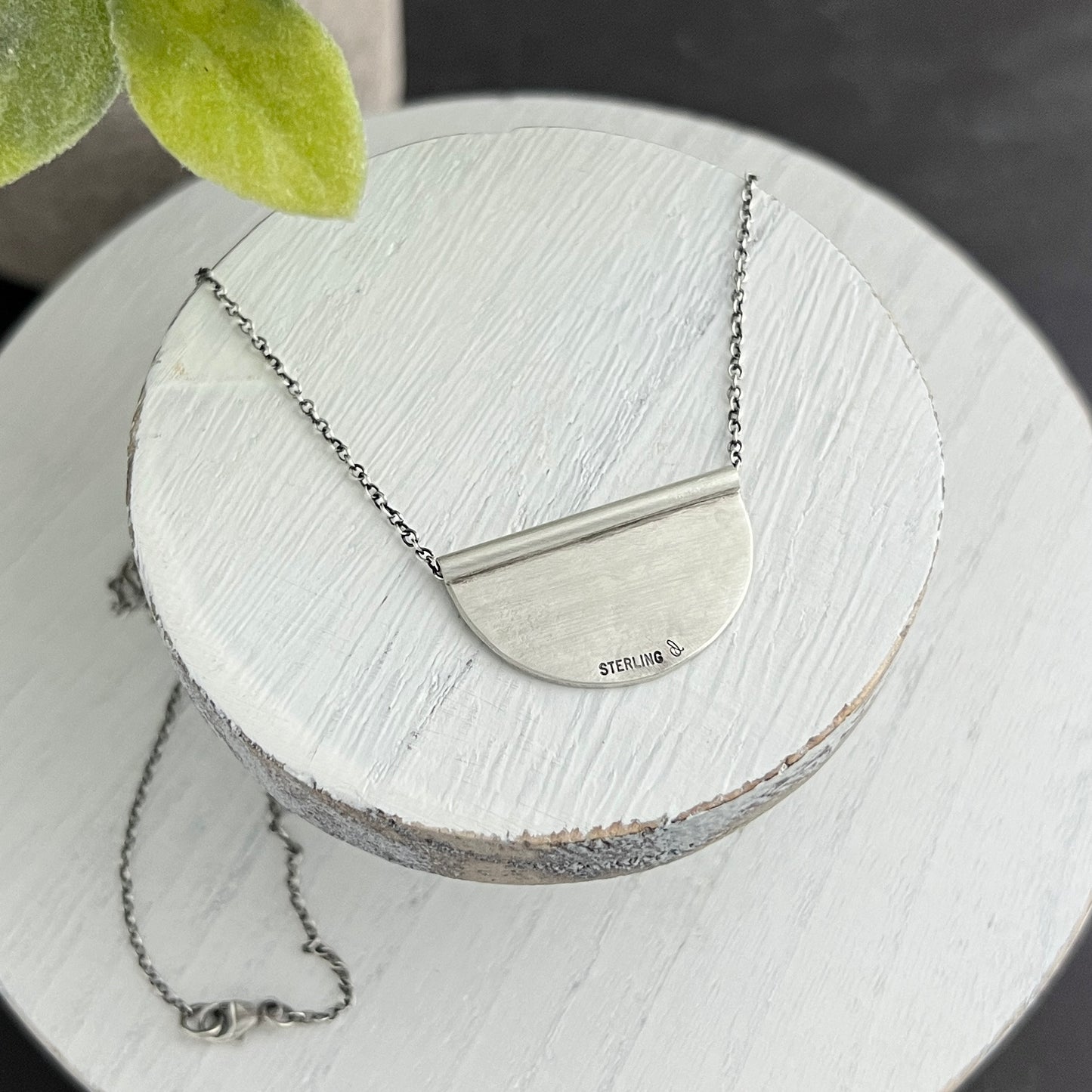 Sterling Silver Hand Stamped Half Circle Necklace