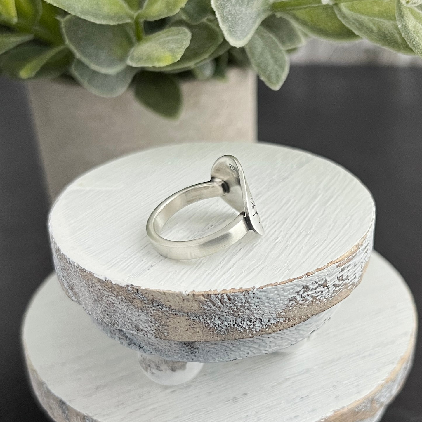 Sterling Silver Floral Hand Stamped Oval Ring