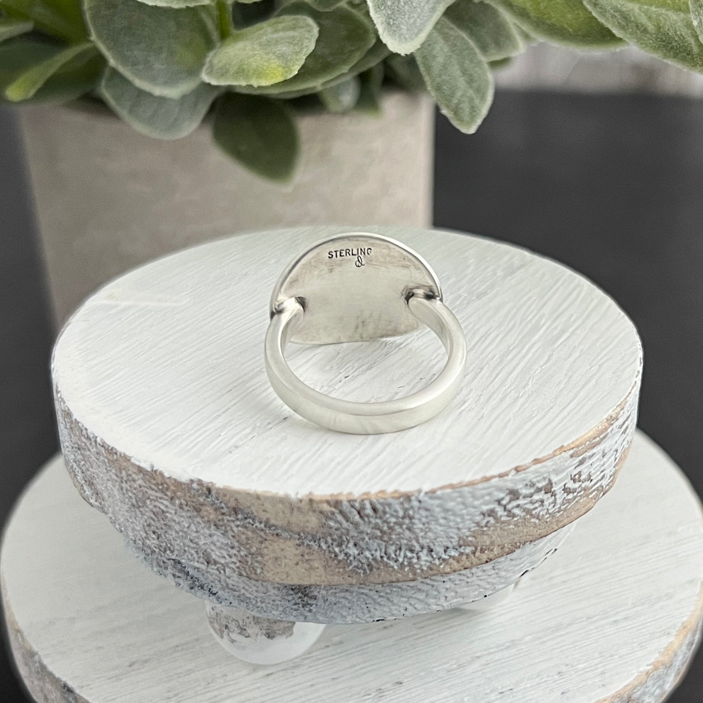 Sterling Silver Floral Hand Stamped Oval Ring