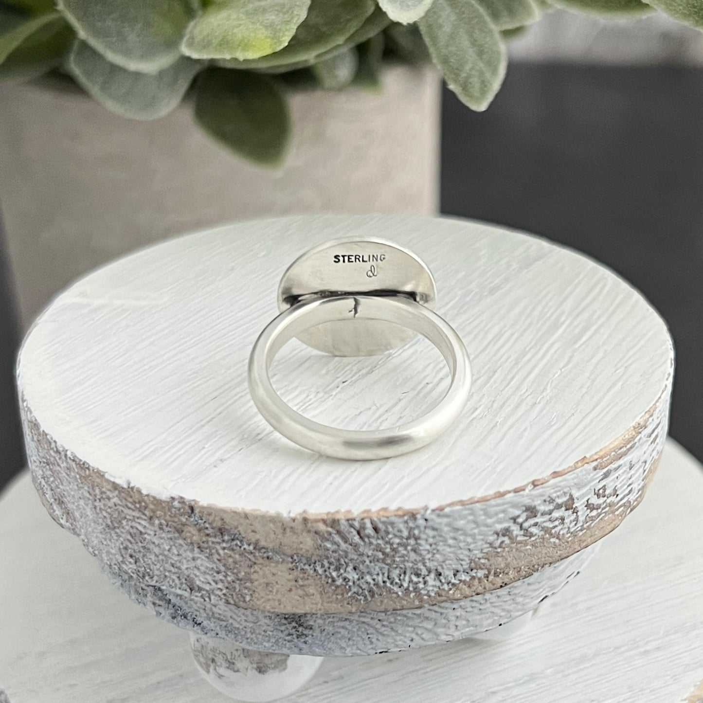 Hand Stamped Flower Scene Ring