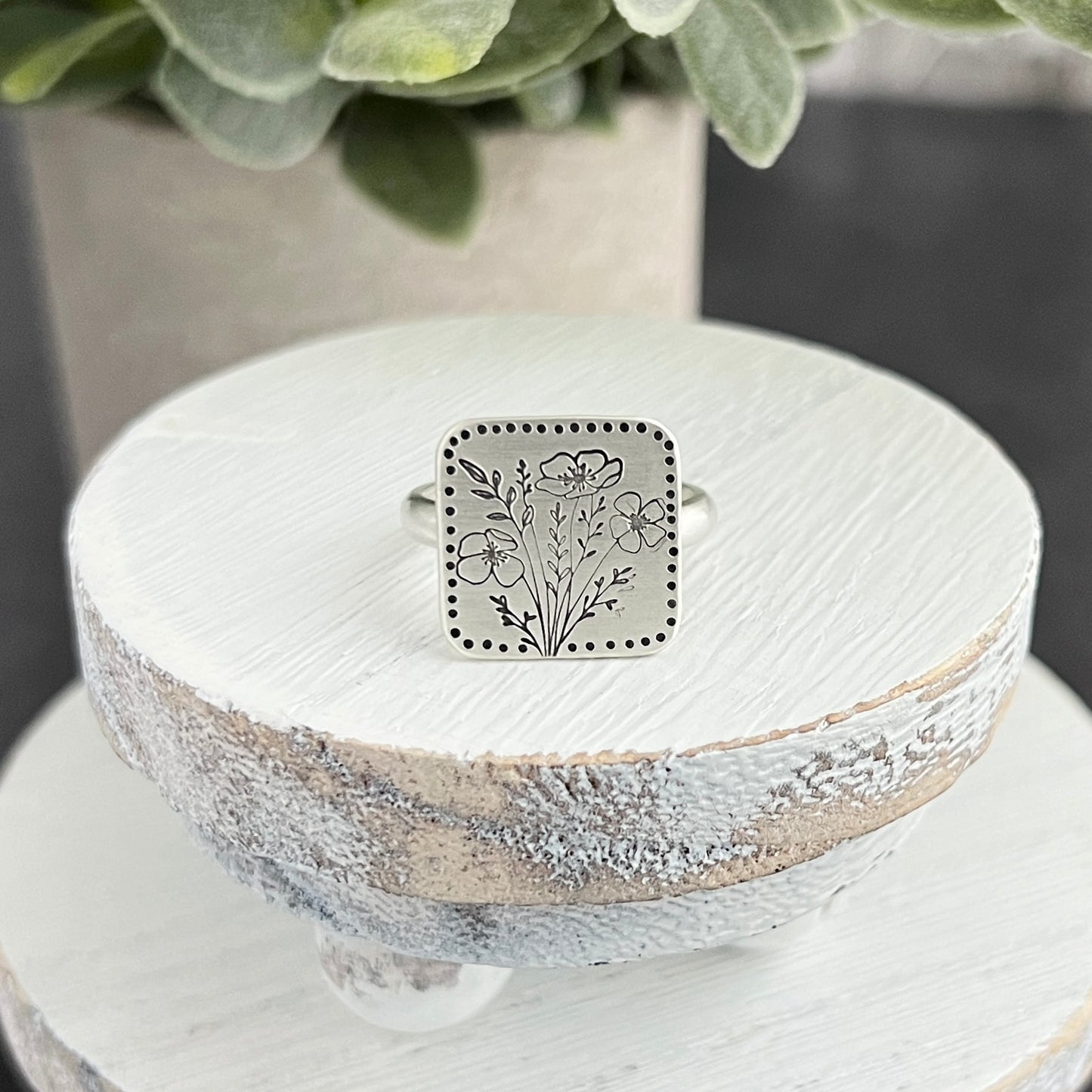 Hand Stamped Floral Bouquet Ring