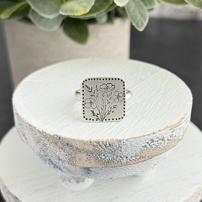Hand Stamped Floral Bouquet Ring