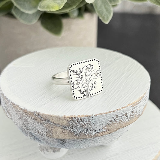 Hand Stamped Floral Bouquet Ring
