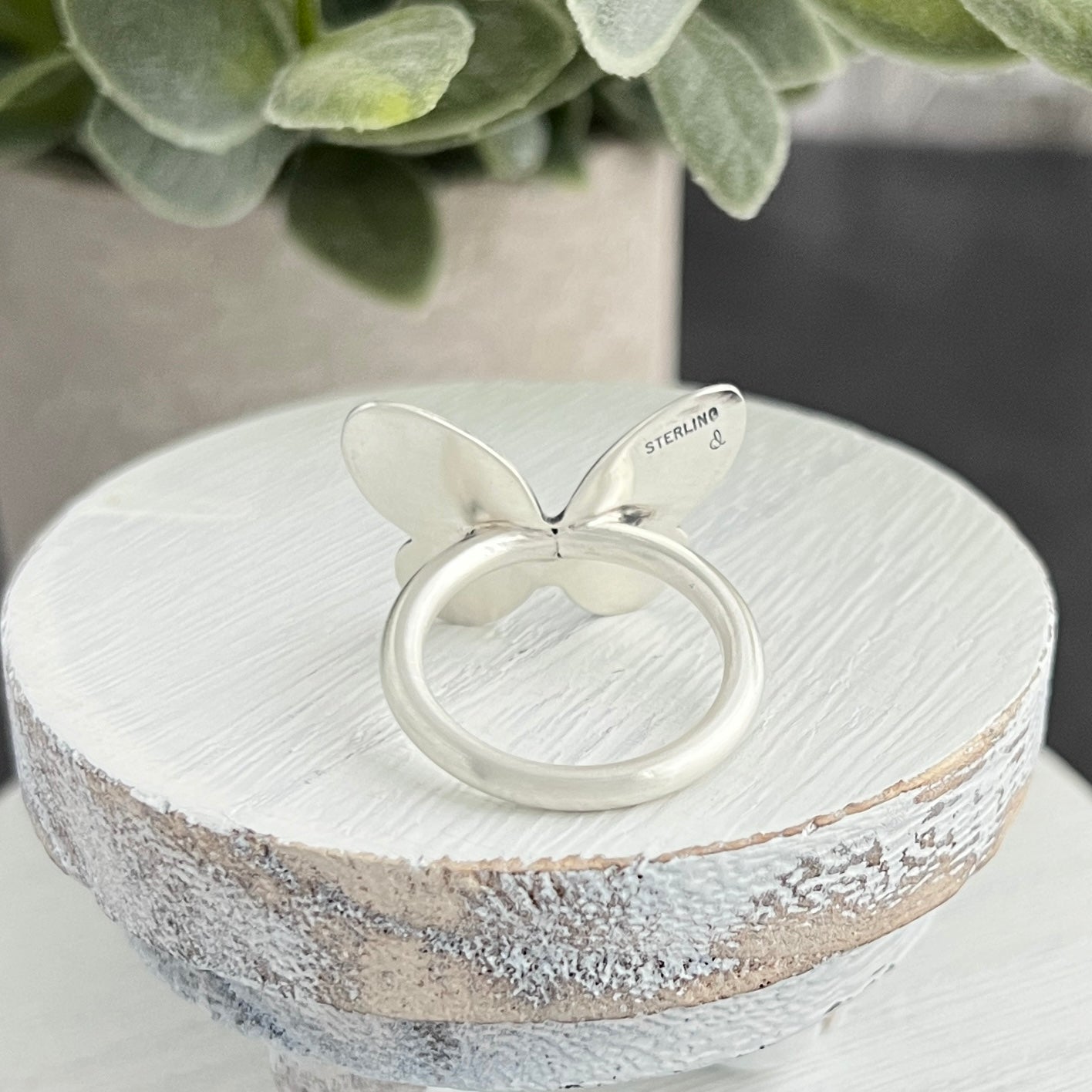 Sterling Silver Hand Stamped Butterfly Ring