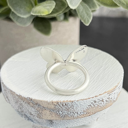 Sterling Silver Hand Stamped Butterfly Ring
