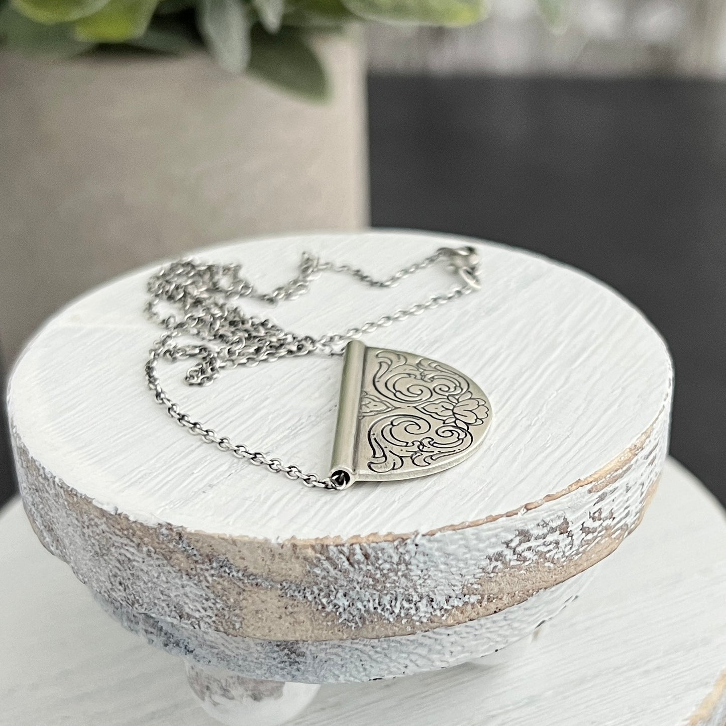 Sterling Silver Hand Stamped Half Circle Necklace