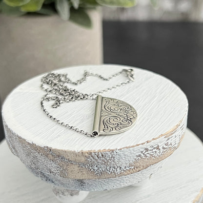 Sterling Silver Hand Stamped Half Circle Necklace