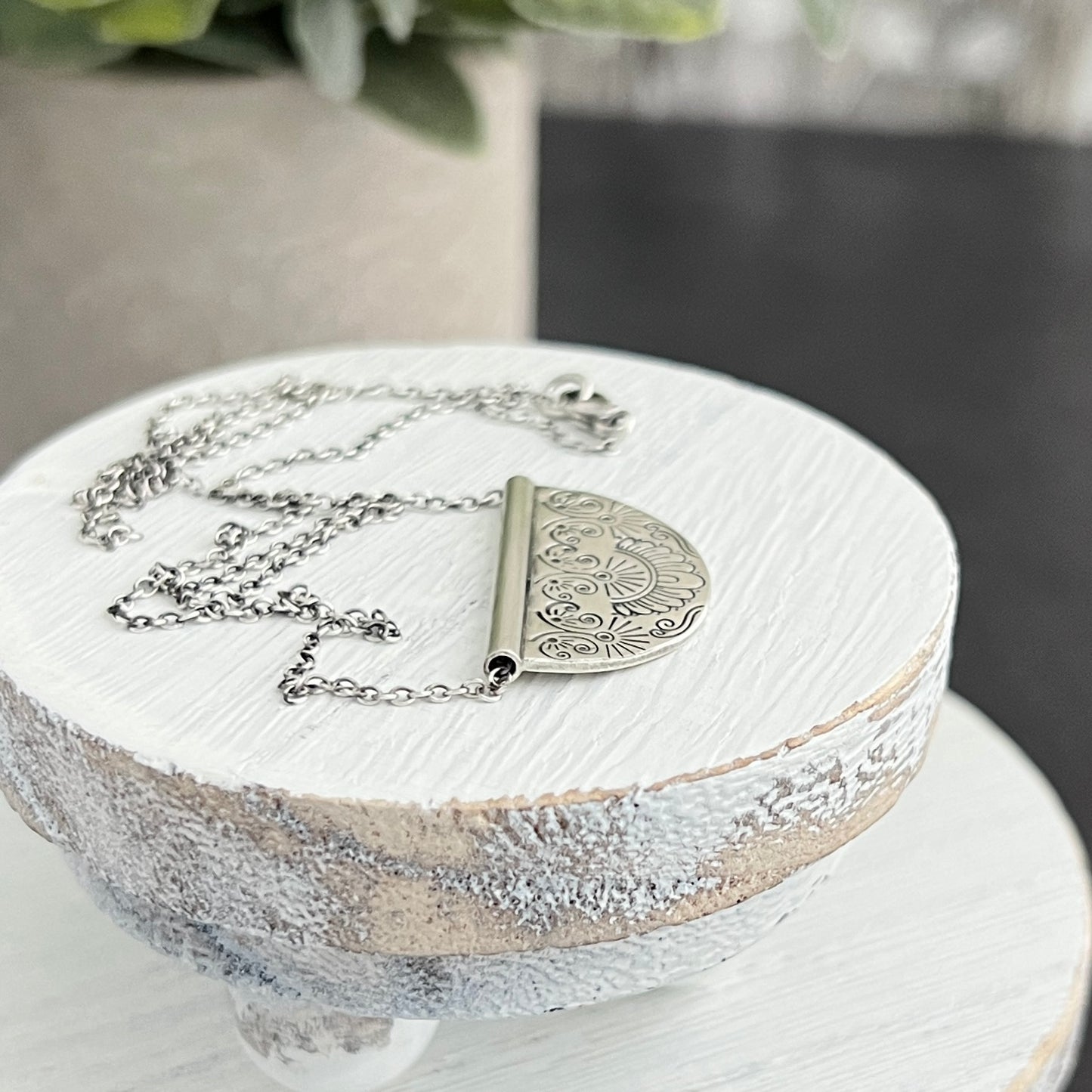 Sterling Silver Hand Stamped Half Circle Necklace