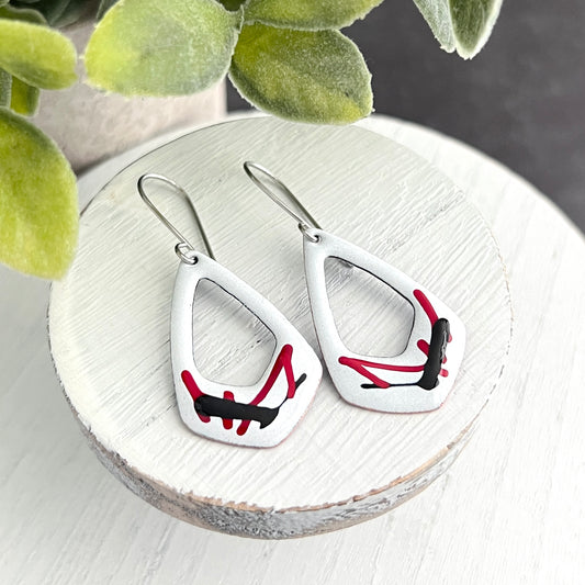 Open Diamond Teardrop Enamel Earrings