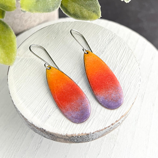 Narrow Teardrop Enamel Earrings with Multicolor Gradient