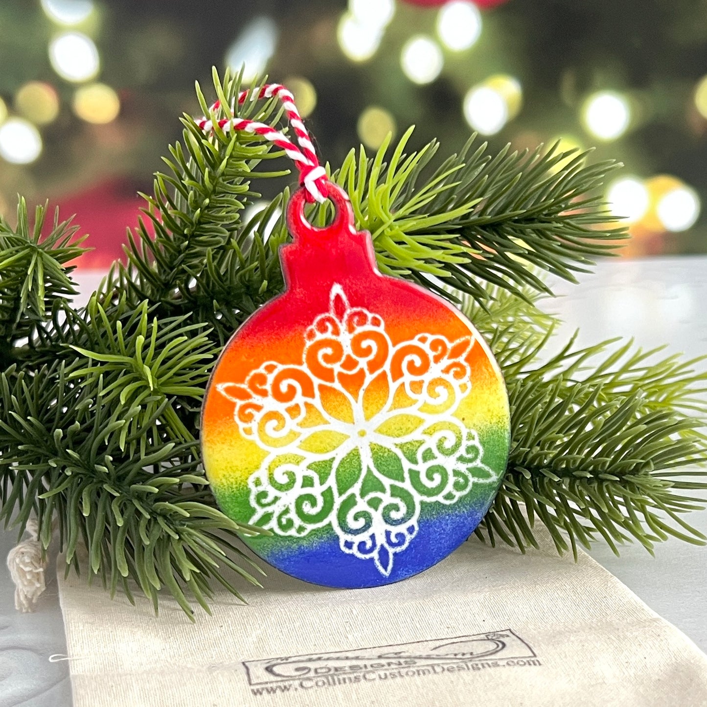 Rainbow Enameled Ornament With White Snowflake
