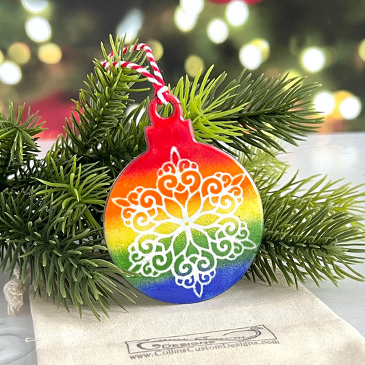 Rainbow Enameled Ornament With White Snowflake