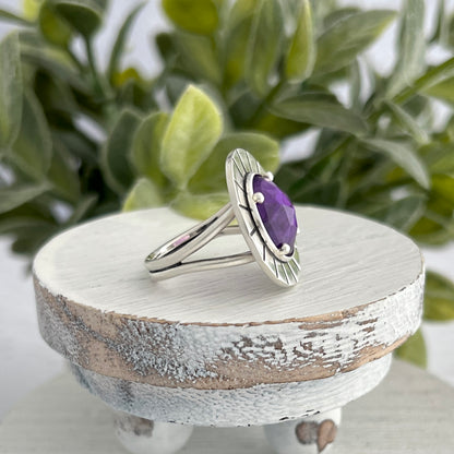 Sterling Silver Amethyst Ring with Decorative Frame