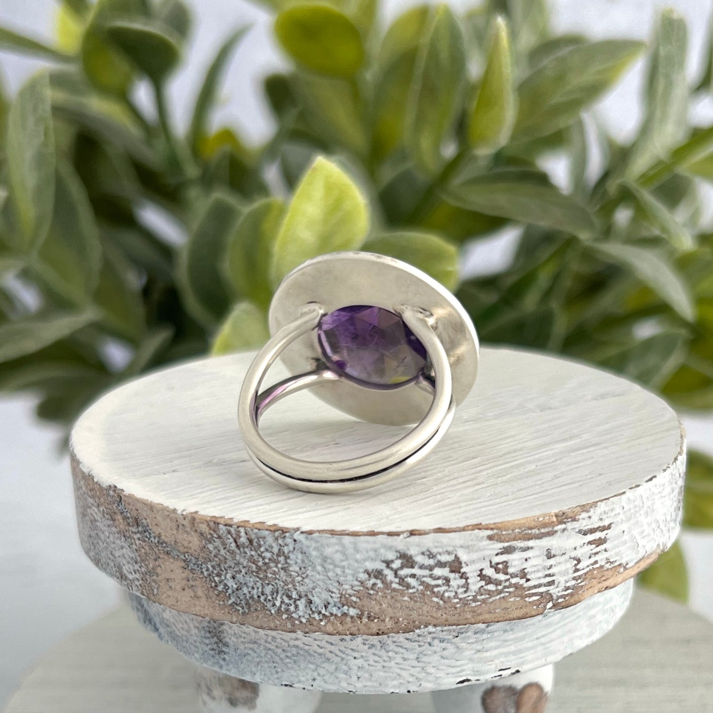 Sterling Silver Amethyst Ring with Decorative Frame