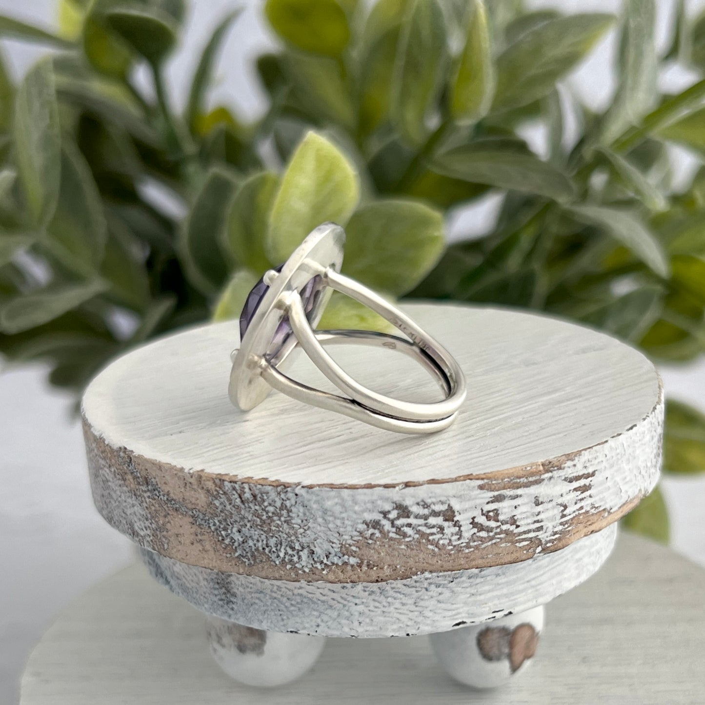 Sterling Silver Amethyst Ring with Decorative Frame