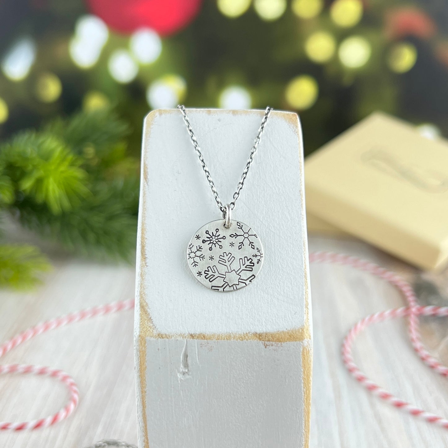 Hand Stamped Sterling Snowflake Necklace