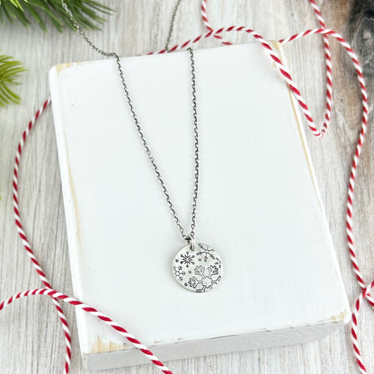 Hand Stamped Sterling Snowflake Necklace