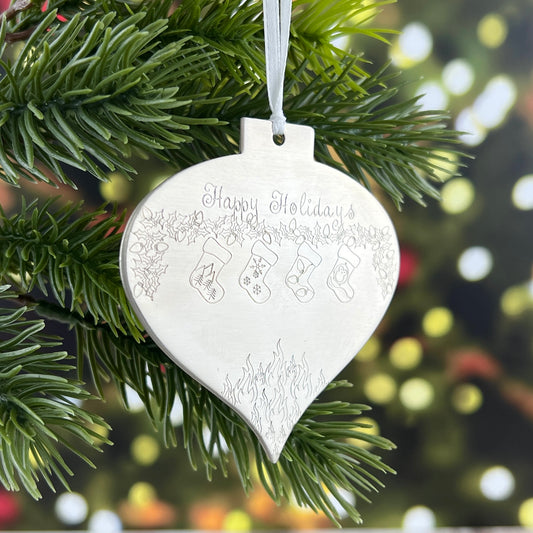 Wide Pointed Bulb Ornament With Hand Stamped Design