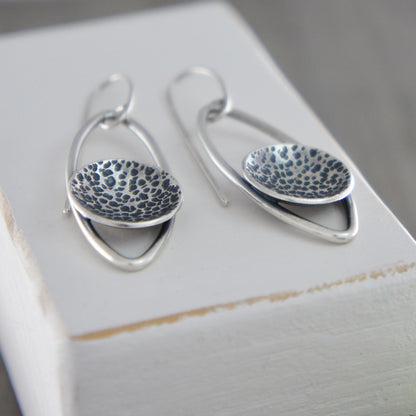 Sterling Silver Open Marquise Earrings With a Textured Circle