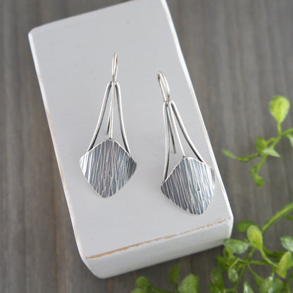 Sterling Silver Sideways Square Drops Earrings