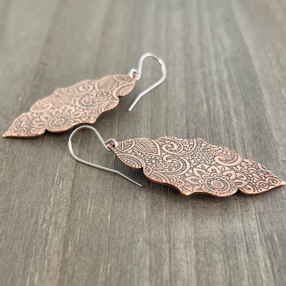 Copper Paisley Patterned Earrings