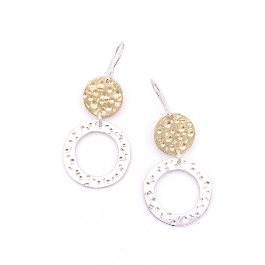 Brass Top and Sterling Bottom Dangling Circle Earrings