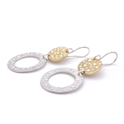 Brass Top and Sterling Bottom Dangling Circle Earrings