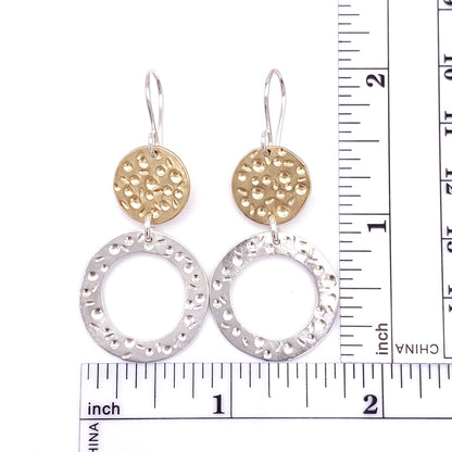 Brass Top and Sterling Bottom Dangling Circle Earrings