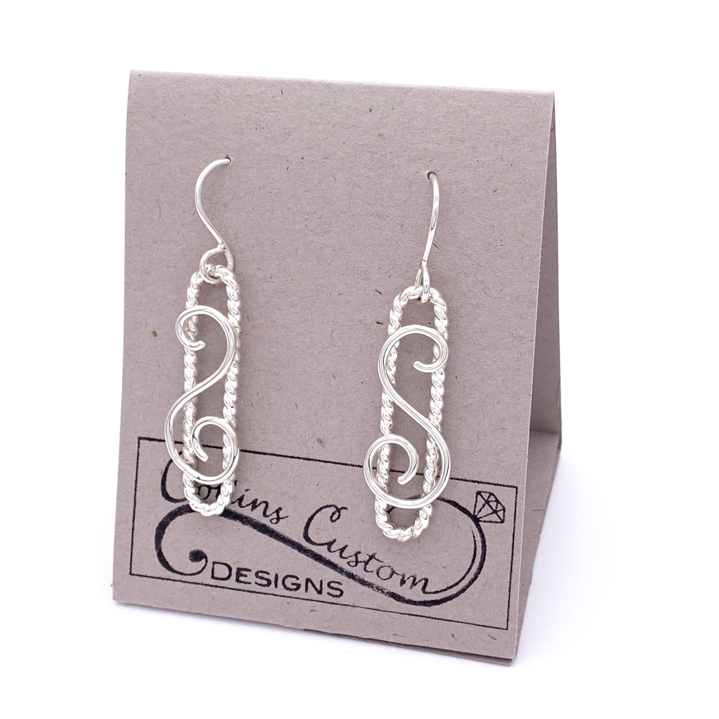 Sterling Silver Long Twisted Wire with Swirl Earrings