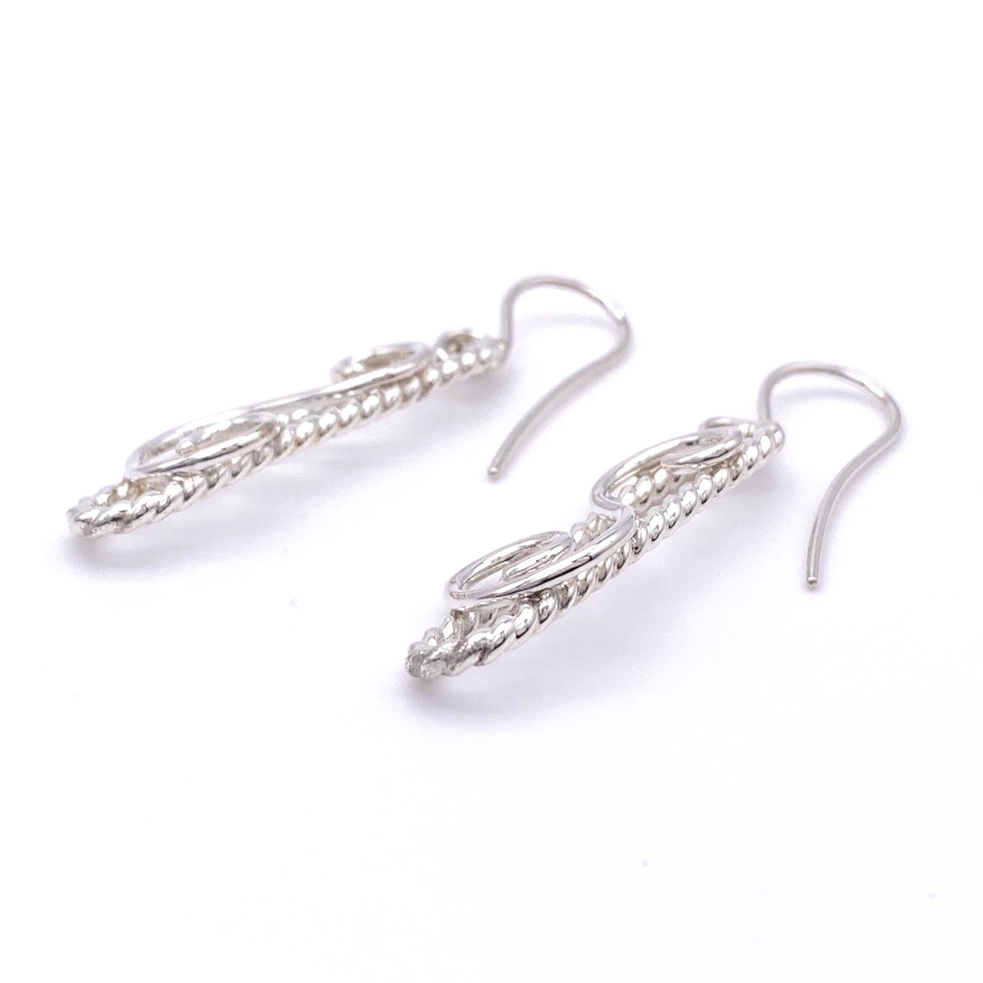 Sterling Silver Long Twisted Wire with Swirl Earrings