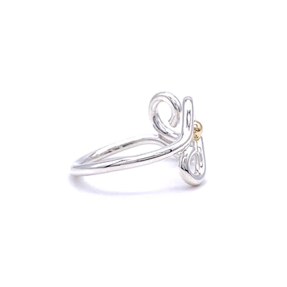 Sterling Silver Abstract Bypass Ring with 14k Accent